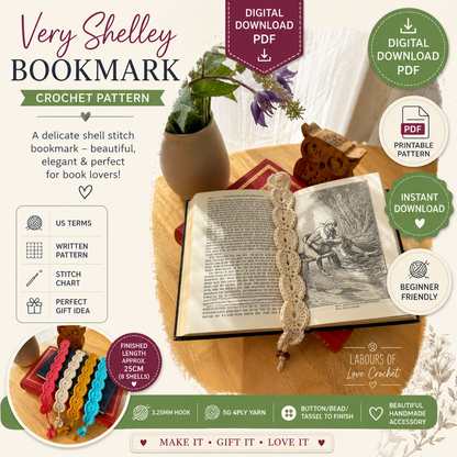 Very Shelley Bookmark Crochet Pattern (Digital Download)