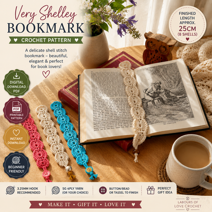 Very Shelley Bookmark Crochet Pattern (Digital Download)