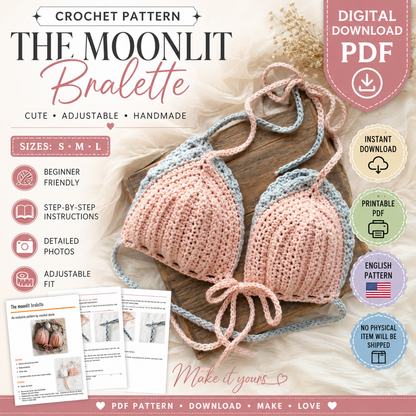 The Moonlit Bralette Crochet Pattern PDF | Adjustable Bralette Top |(Instant Digital Download)