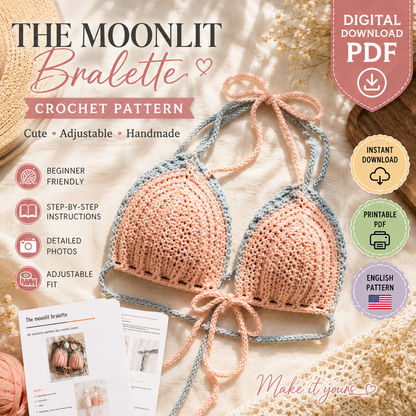 The Moonlit Bralette Crochet Pattern PDF | Adjustable Bralette Top |(Instant Digital Download)