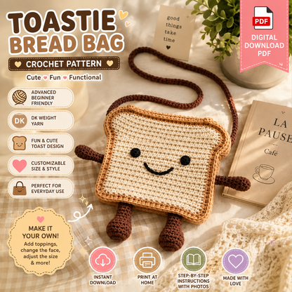 Toastie Bread Bag Crochet Pattern | Cute Toast Crossbody Bag |(Digital Download)