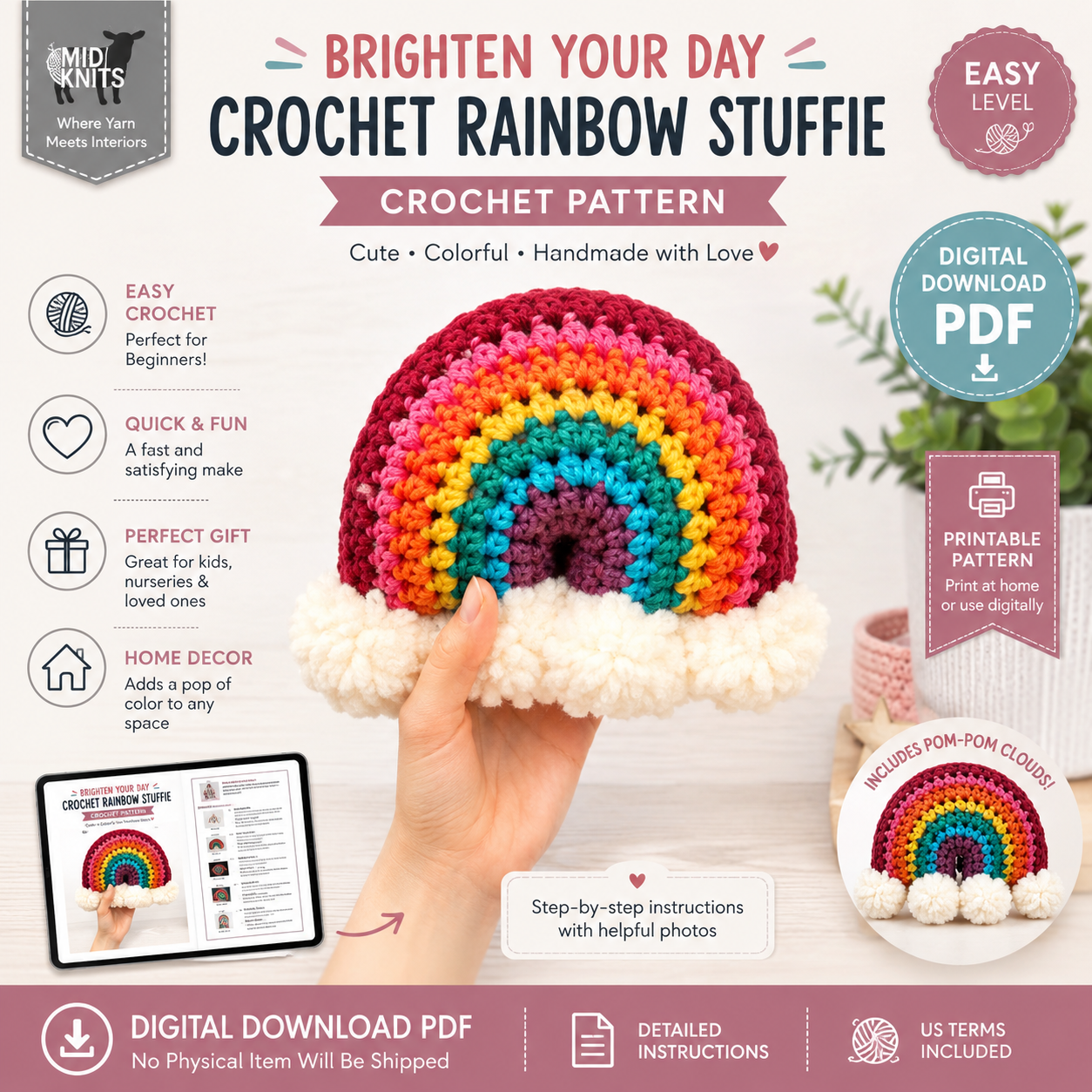 Brighten Your Day Crochet Rainbow Stuffie Pattern (Digital Download)