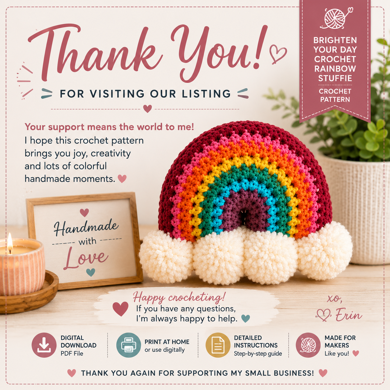 Brighten Your Day Crochet Rainbow Stuffie Pattern (Digital Download)