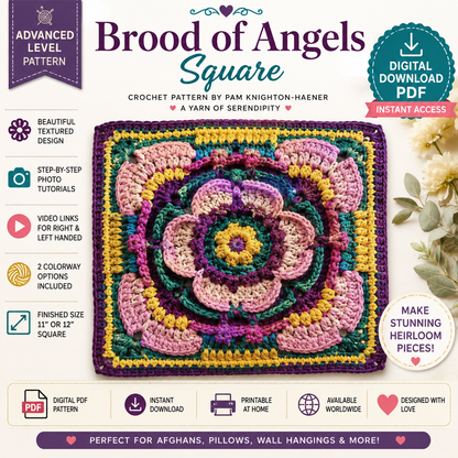 Brood of Angels Square Crochet Pattern (Digital Download) 11" & 12" Blanket Square