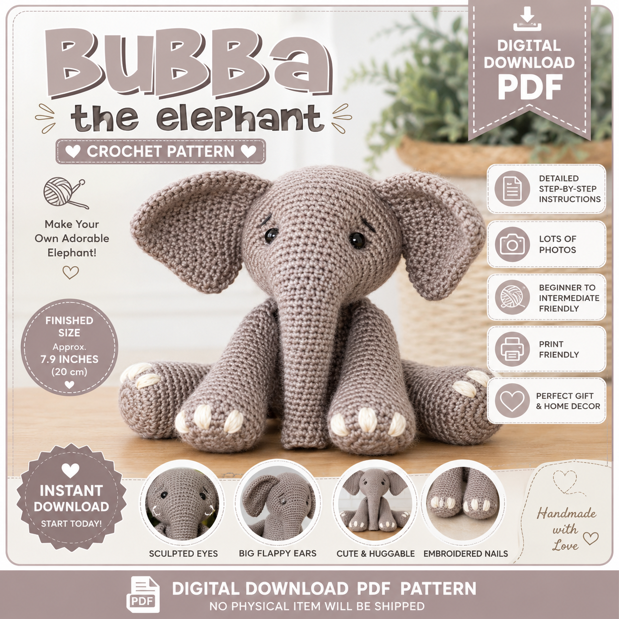 Bubba the Elephant Crochet Pattern (Digital Download)
