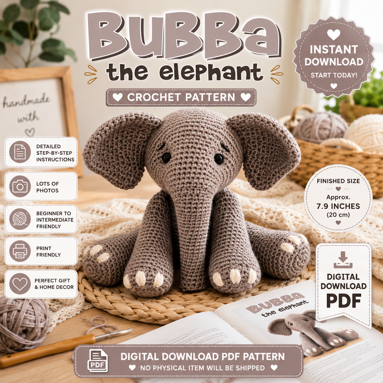 Bubba the Elephant Crochet Pattern (Digital Download)