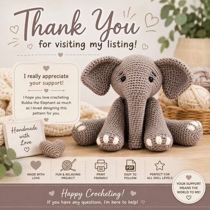 Bubba the Elephant Crochet Pattern (Digital Download)