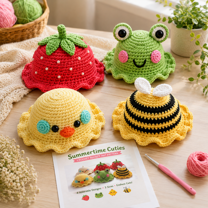 Summertime Cuties Crochet Bucket Hat Pattern (Digital Download Crochet Pattern) 3 Sizes.