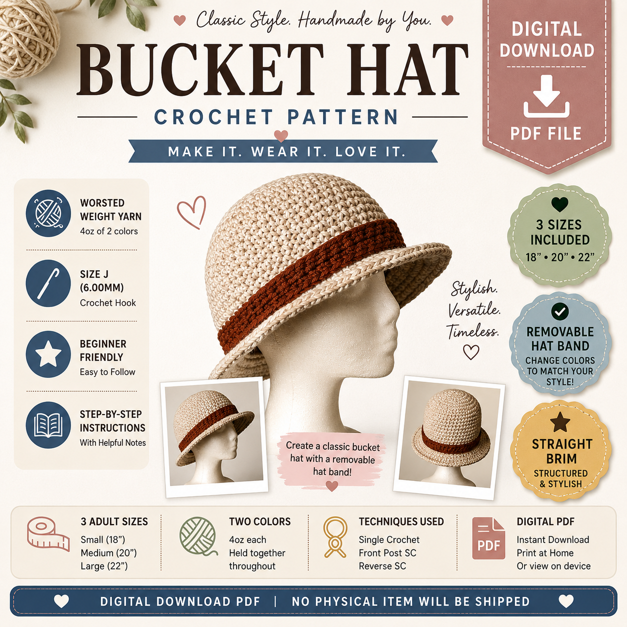 Bucket Hat Crochet Pattern (Digital Download)