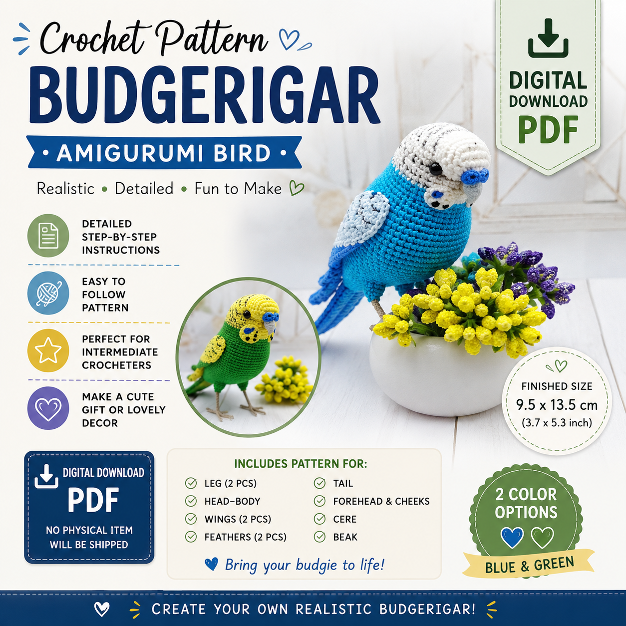 Crochet Budgerigar Bird Pattern (Digital Download)