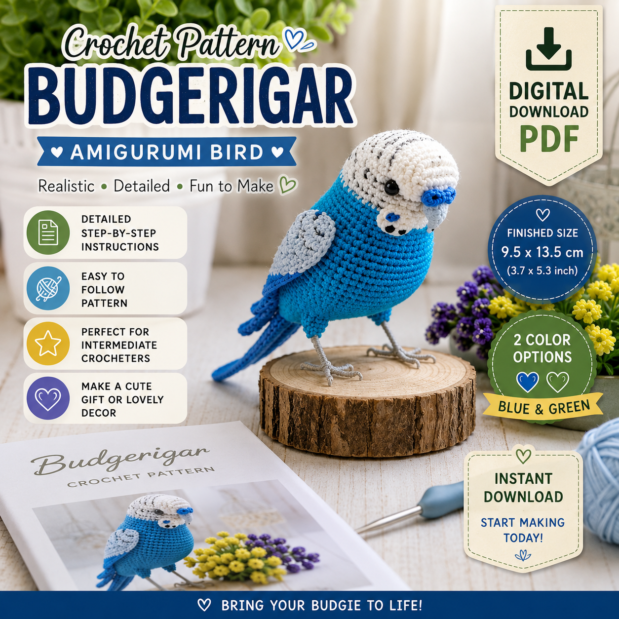 Crochet Budgerigar Bird Pattern (Digital Download)