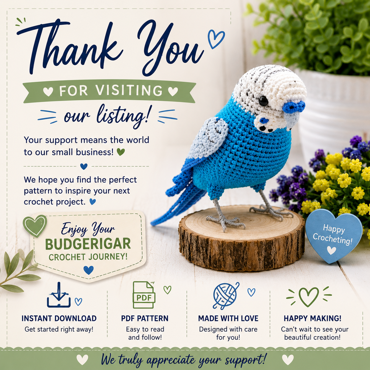 Crochet Budgerigar Bird Pattern (Digital Download)