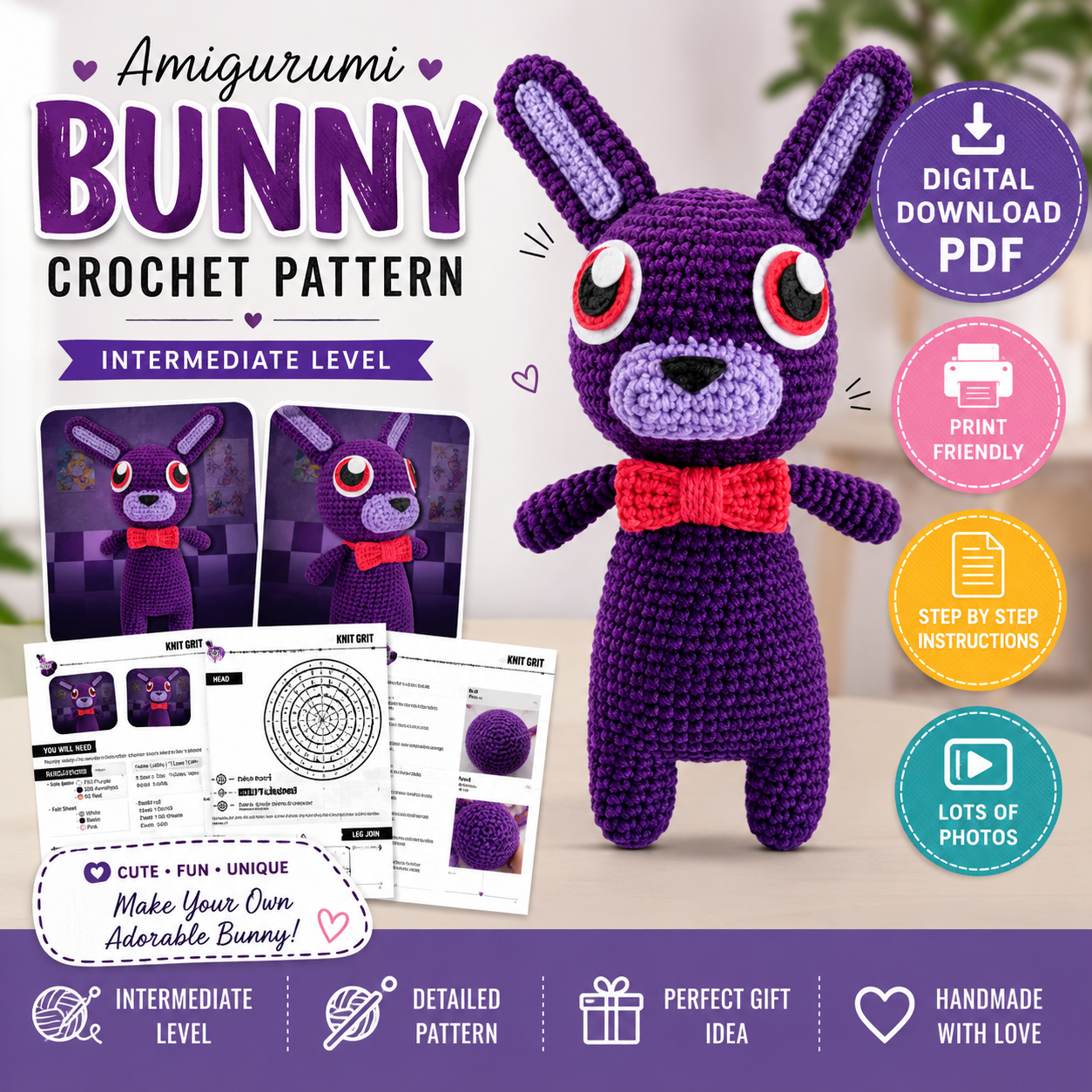 Purple Bunny Crochet Pattern (Digital Download)