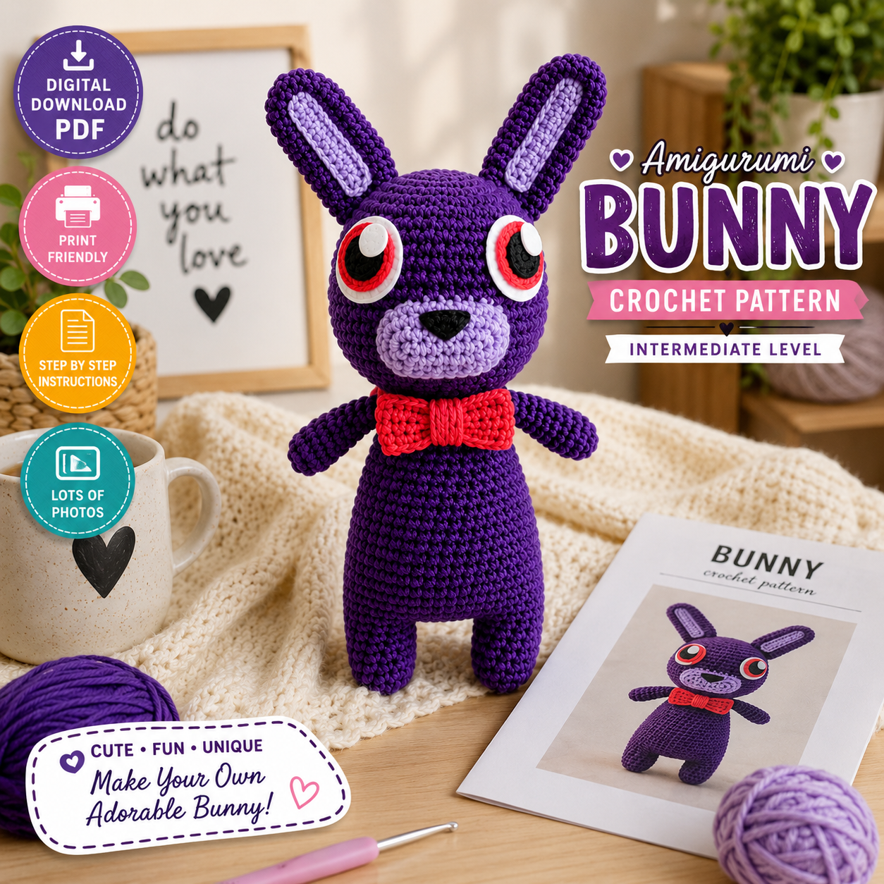 Purple Bunny Crochet Pattern (Digital Download)