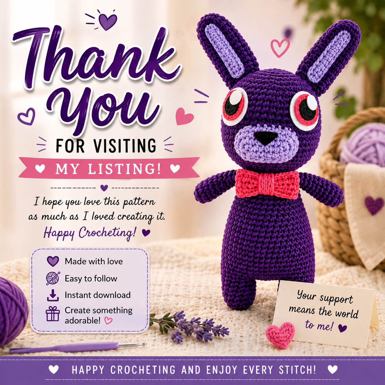 Purple Bunny Crochet Pattern (Digital Download)
