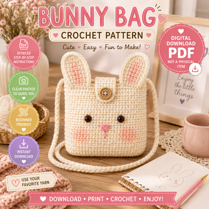 Bunny Bag Crochet Pattern PDF | Cute Bunny Purse Crochet Pattern |(Digital Download)