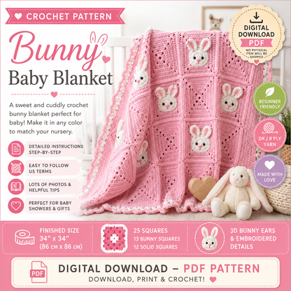 Bunny Baby Blanket Crochet Pattern (Digital Download)