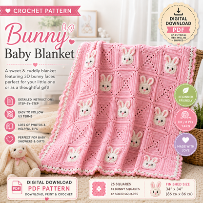 Bunny Baby Blanket Crochet Pattern (Digital Download)