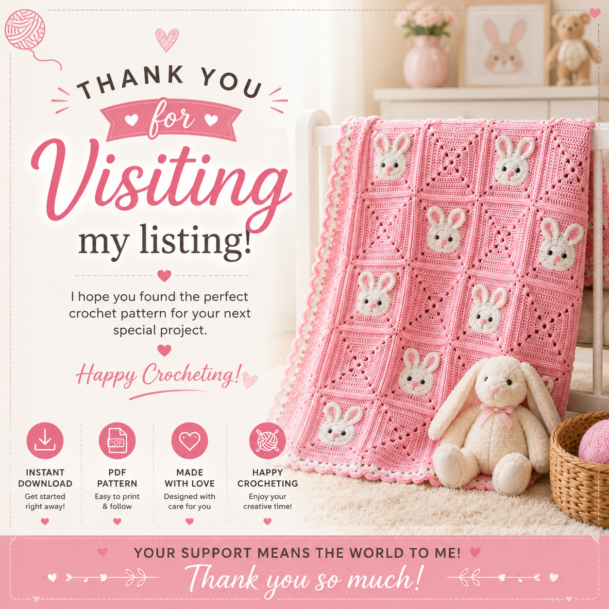 Bunny Baby Blanket Crochet Pattern (Digital Download)