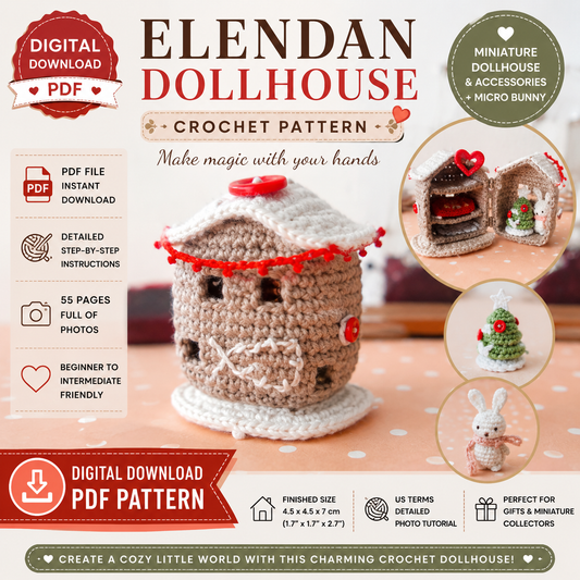 Mini Crochet Dollhouse Pattern with Micro Bunny | Christmas Dollhouse Crochet (D