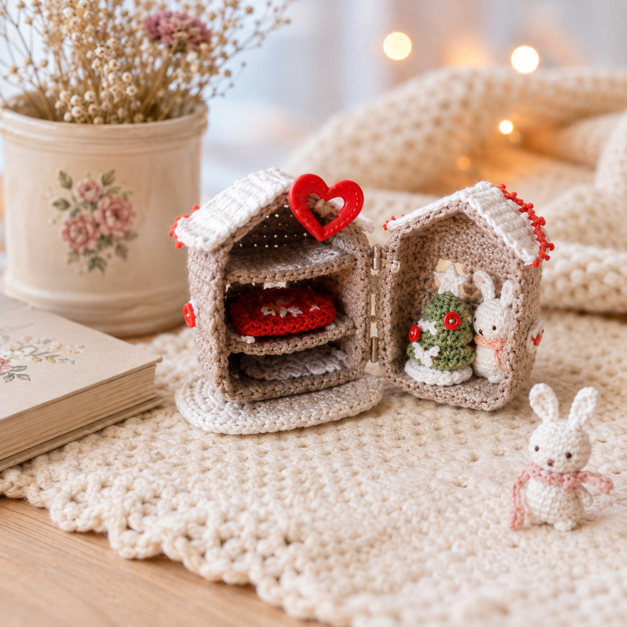 Mini Crochet Dollhouse Pattern with Micro Bunny | Christmas Dollhouse Crochet (D
