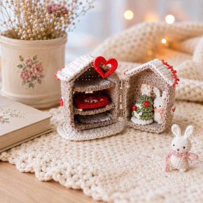 Mini Crochet Dollhouse Pattern with Micro Bunny | Christmas Dollhouse Crochet (D