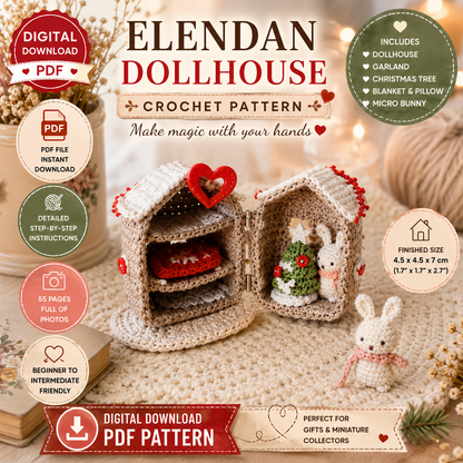 Mini Crochet Dollhouse Pattern with Micro Bunny | Christmas Dollhouse Crochet (D