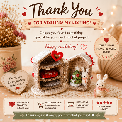 Mini Crochet Dollhouse Pattern with Micro Bunny | Christmas Dollhouse Crochet (D