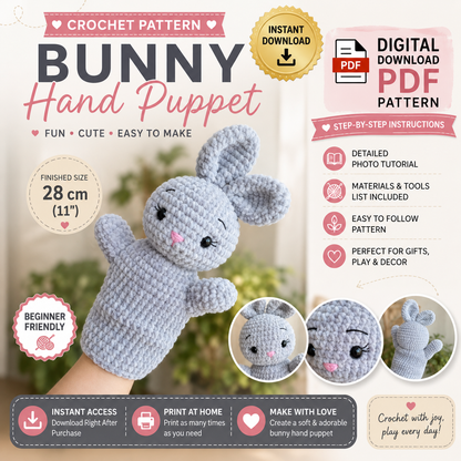 Bunny Hand Puppet Crochet Pattern | Amigurumi Rabbit Puppet | (Digital Download)