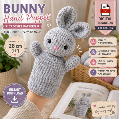 Bunny Hand Puppet Crochet Pattern | Amigurumi Rabbit Puppet | (Digital Download)