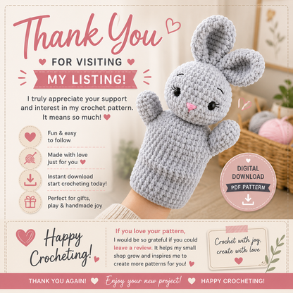 Bunny Hand Puppet Crochet Pattern | Amigurumi Rabbit Puppet | (Digital Download)