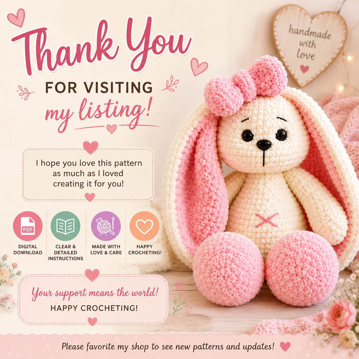 Bunny with Colorful Ears Crochet Pattern (Digital Download)
