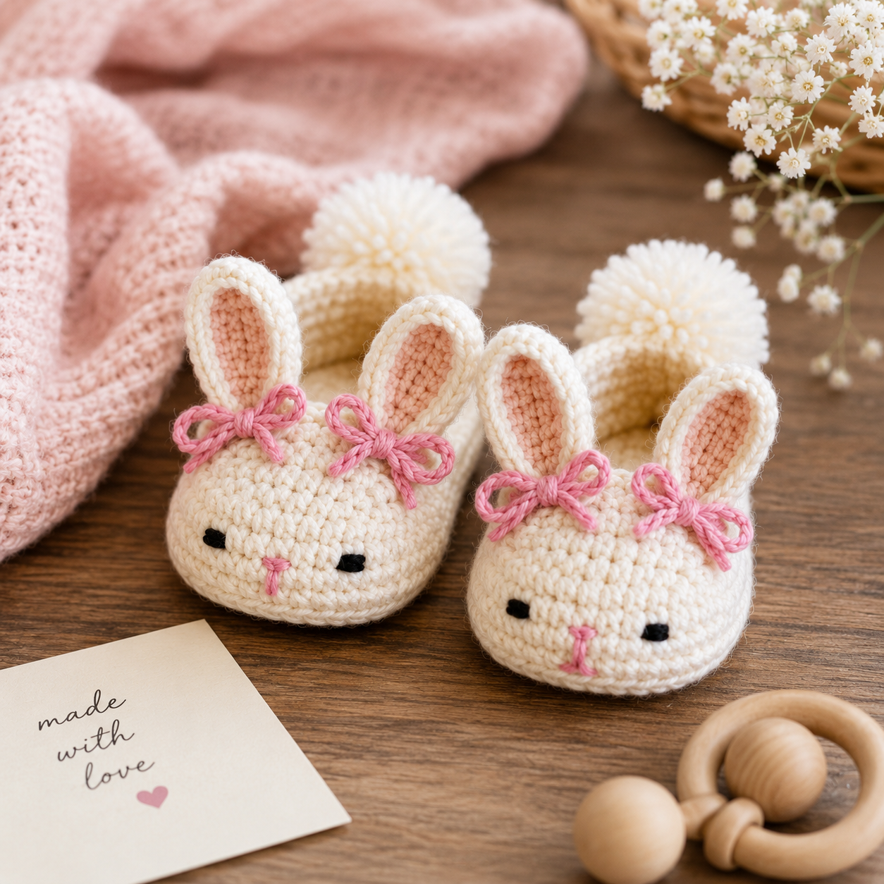 Hoppy Baby Bunny Slippers Crochet Pattern | 0–12 Months | (Digital Download)