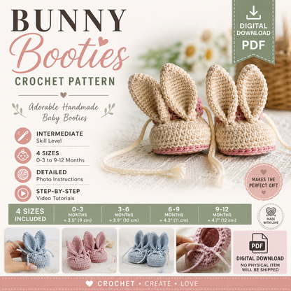 Bunny Booties Crochet Pattern PDF – Baby Bunny Slippers (Digital Download)