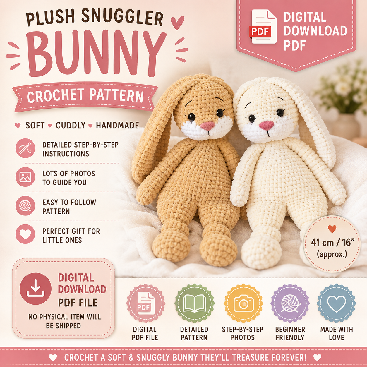 Plush Snuggler Bunny Crochet Pattern (Digital Download)