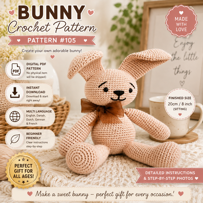 Bunny Crochet Pattern PDF, Amigurumi Rabbit Pattern, (Digital Download)