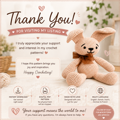 Bunny Crochet Pattern PDF, Amigurumi Rabbit Pattern, (Digital Download)