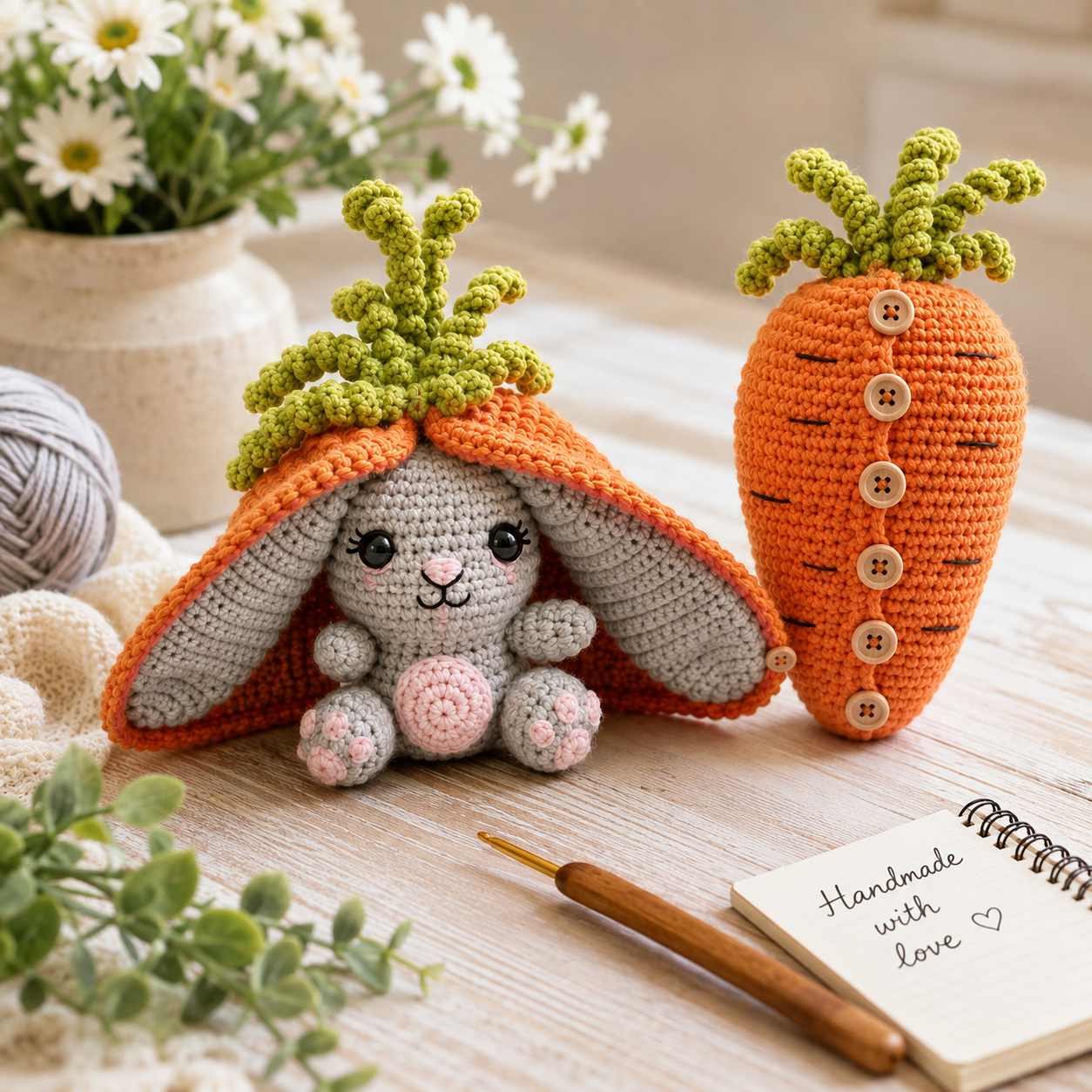 Bunny Carrot Crochet Pattern PDF | 2-in-1 Amigurumi Bunny Toy | (Digital Download)