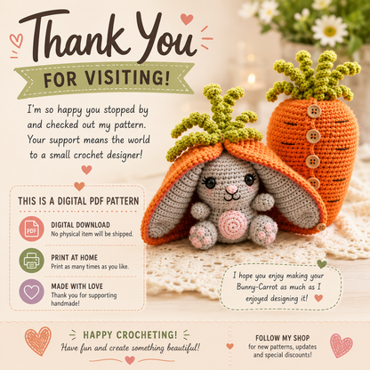 Bunny Carrot Crochet Pattern PDF | 2-in-1 Amigurumi Bunny Toy | (Digital Download)