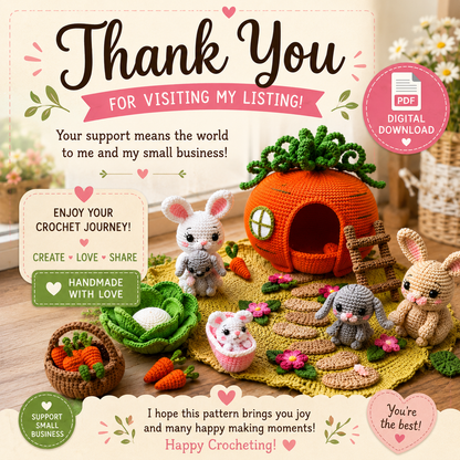 Bunny’s House Crochet Pattern PDF | Amigurumi Bunny Playset | (Digital Download)