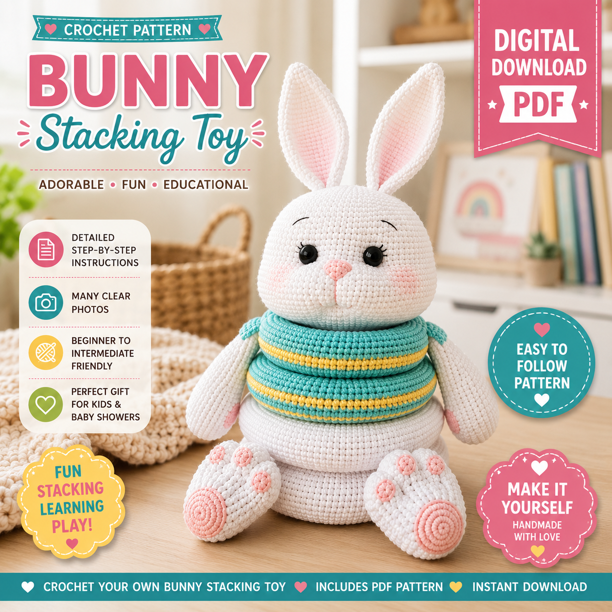 Bunny Stacking Toy Crochet Pattern (Digital Download)