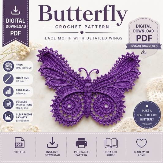 Butterfly Crochet Pattern PDF | Irish Lace Butterfly Motif | (Digital Download Pattern)