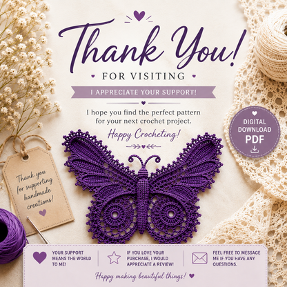 Butterfly Crochet Pattern PDF | Irish Lace Butterfly Motif | (Digital Download Pattern)