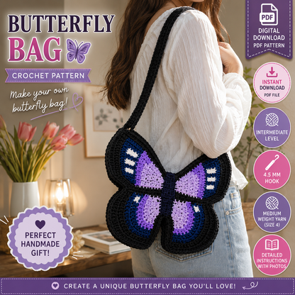 Butterfly Bag Crochet Pattern | Crochet Butterfly Purse Pattern | (Digital Download)