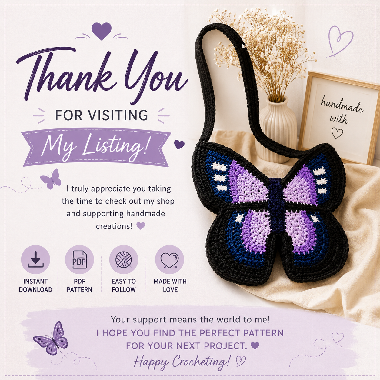 Butterfly Bag Crochet Pattern | Crochet Butterfly Purse Pattern | (Digital Download)