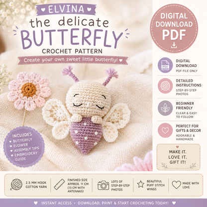 Elvina Delicate Butterfly Crochet Pattern (Cute Crochet Butterfly Digital Download)