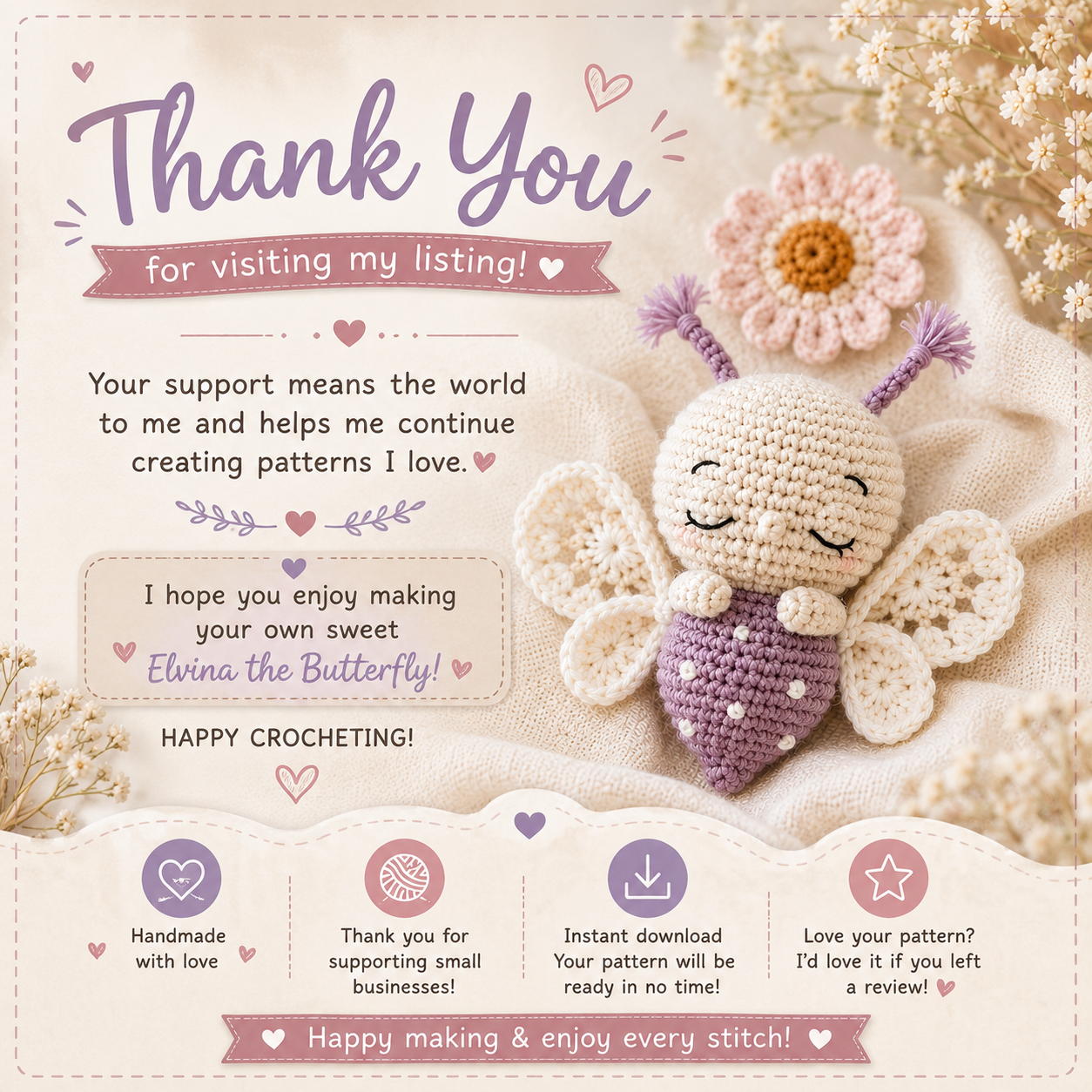 Elvina Delicate Butterfly Crochet Pattern (Cute Crochet Butterfly Digital Download)