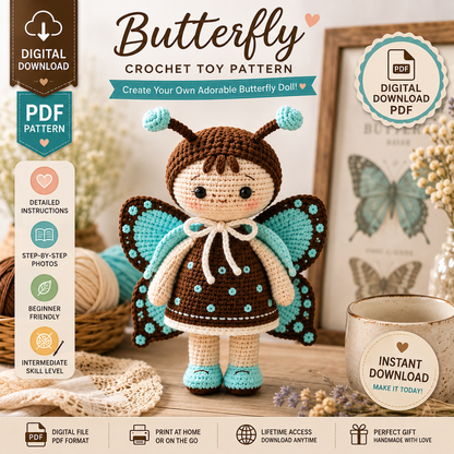 Butterfly Crochet Doll Pattern, Amigurumi Butterfly, (Digital Crochet Pattern)