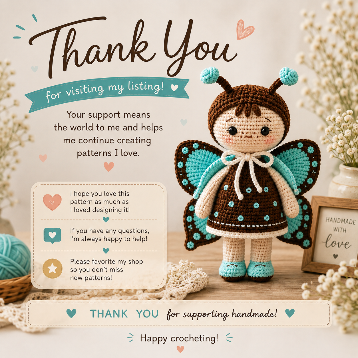 Butterfly Crochet Doll Pattern, Amigurumi Butterfly, (Digital Crochet Pattern)