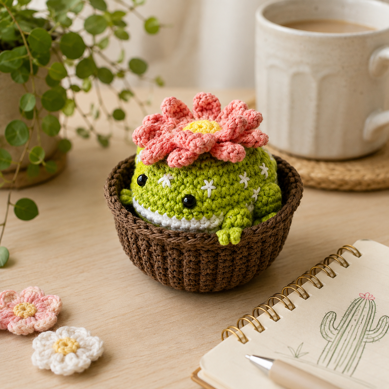 Cactus Frog with Removable Pot Crochet Pattern – (Digital Download)